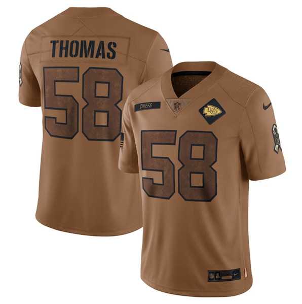 Men's Kansas City Chiefs #58 Derrick Thomas 2023 Brown Salute To Service Limited Football Stitched Jersey Dyin